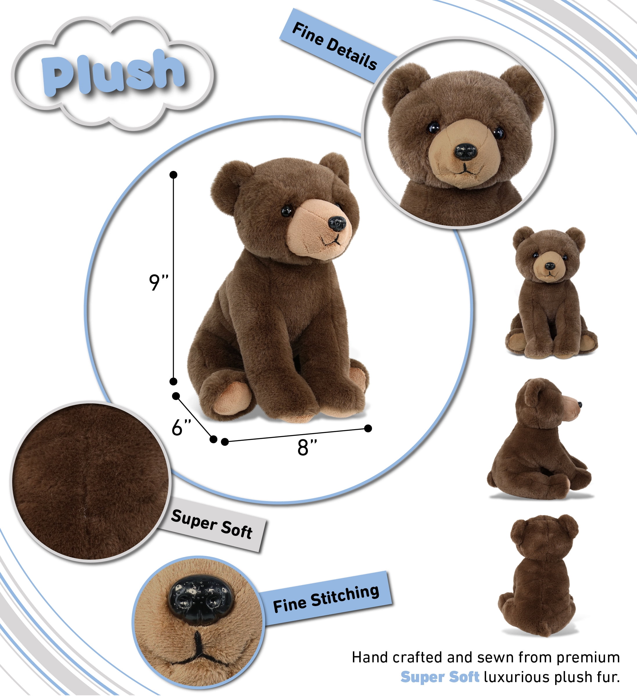 DolliBu Floppy Grizzly Bear Stuffed Animal - Soft Huggable Grizzly Bear, Adorable Playtime Bear Plush Toy, Wild Life Cuddle Gifts, Super Soft Plush Doll Animal Toy for Kids and Adults - 9 Inches