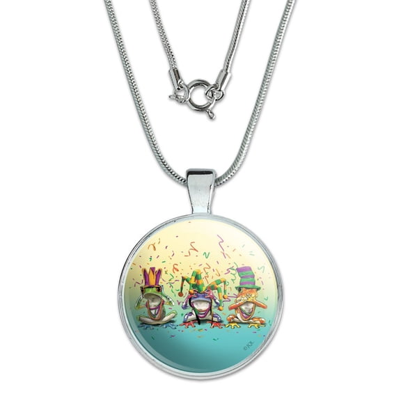 Party Frogs Mardi Gras See No Evil Hear Speak 1" Pendant with Sterling Silver Plated Chain