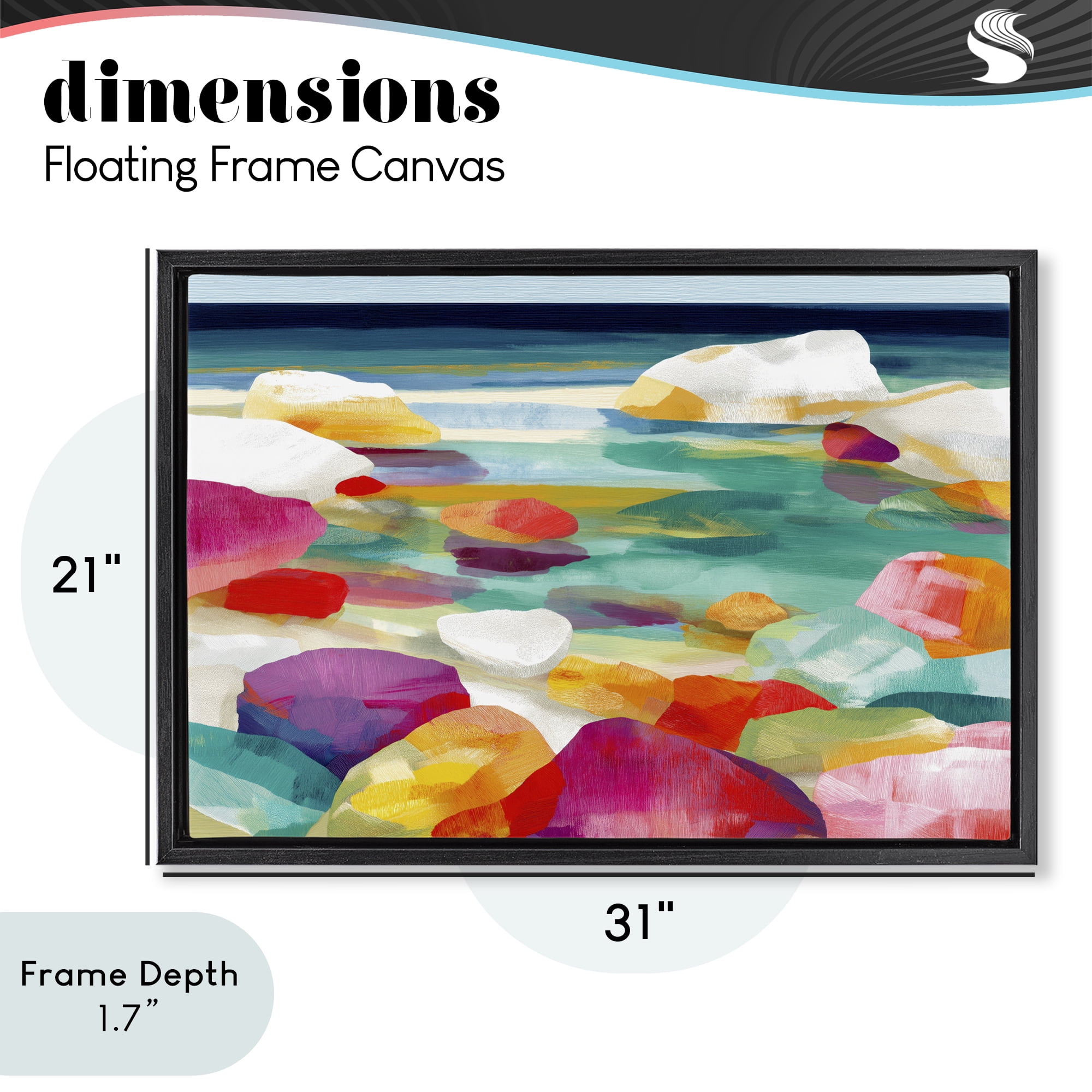Stupell Industries Vivid Stones By The Shore Black Framed Floater Canvas Wall Art, design by Chromatic Storm Studio