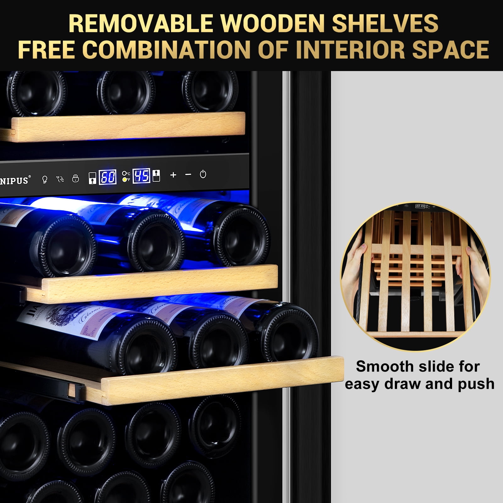 Nipus 15 Inch Wine Cooler Refrigerator,30 Bottle,Daul Zone,Low Noise Wine Fridge ,Built-in or Freestanding