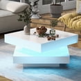thumbnail image 1 of Noble House White Square High Gloss Coffee Table,360° Rotating Top with LED Light,White, 1 of 7