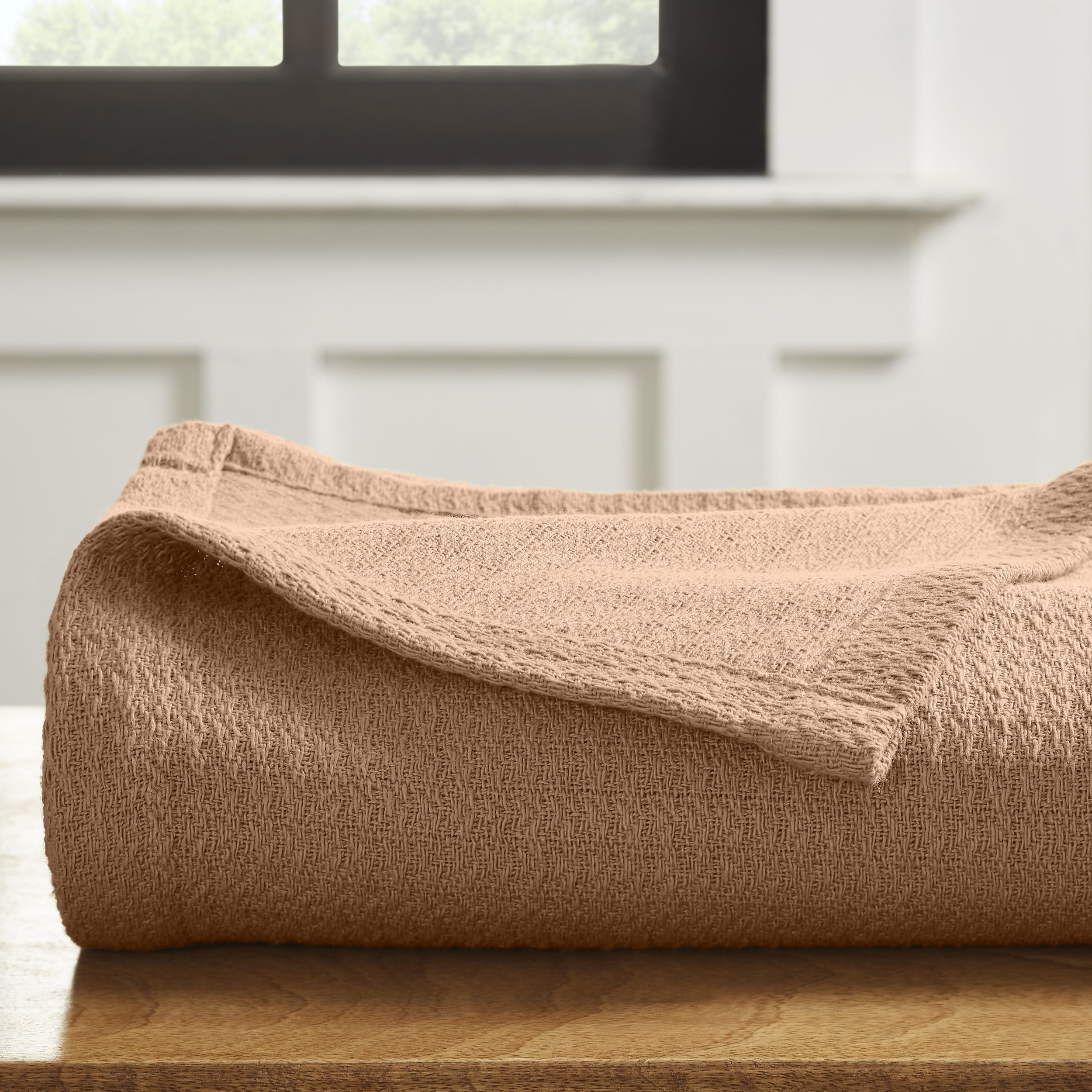 BNM Waffle Weave Honeycomb Knit Cotton Blanket, King, Camel