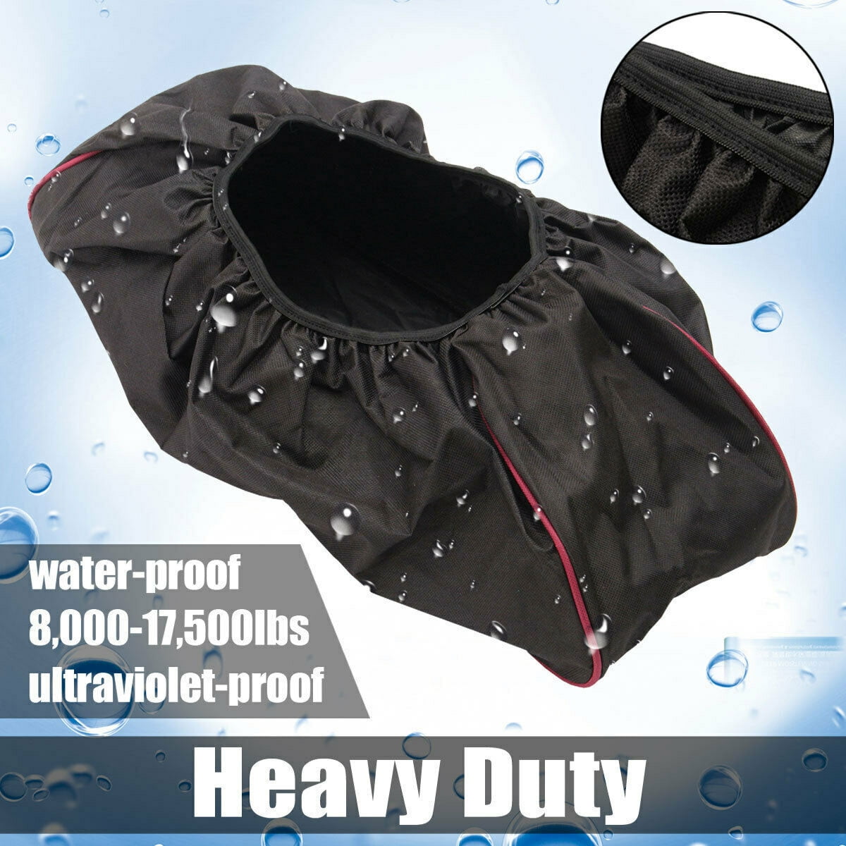 Winch Cover,Waterproof Soft Winch Dust Cover Driver Recovery 8,500 to 17,500 Pound Capacity Red Stripe Edge 