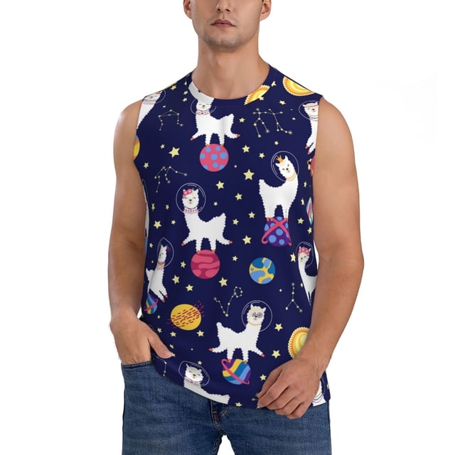 Balery Lama in Space Camisetas sin mangas para hombre, absorbe la humedad y protege contra el mal olor.-Small