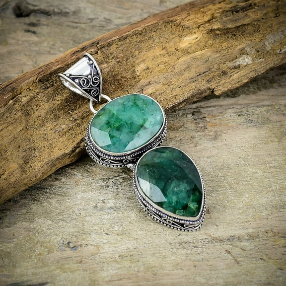 Green Jade Gemstone Handmade 925 Sterling Silver Jewelry Pendant 2.56"