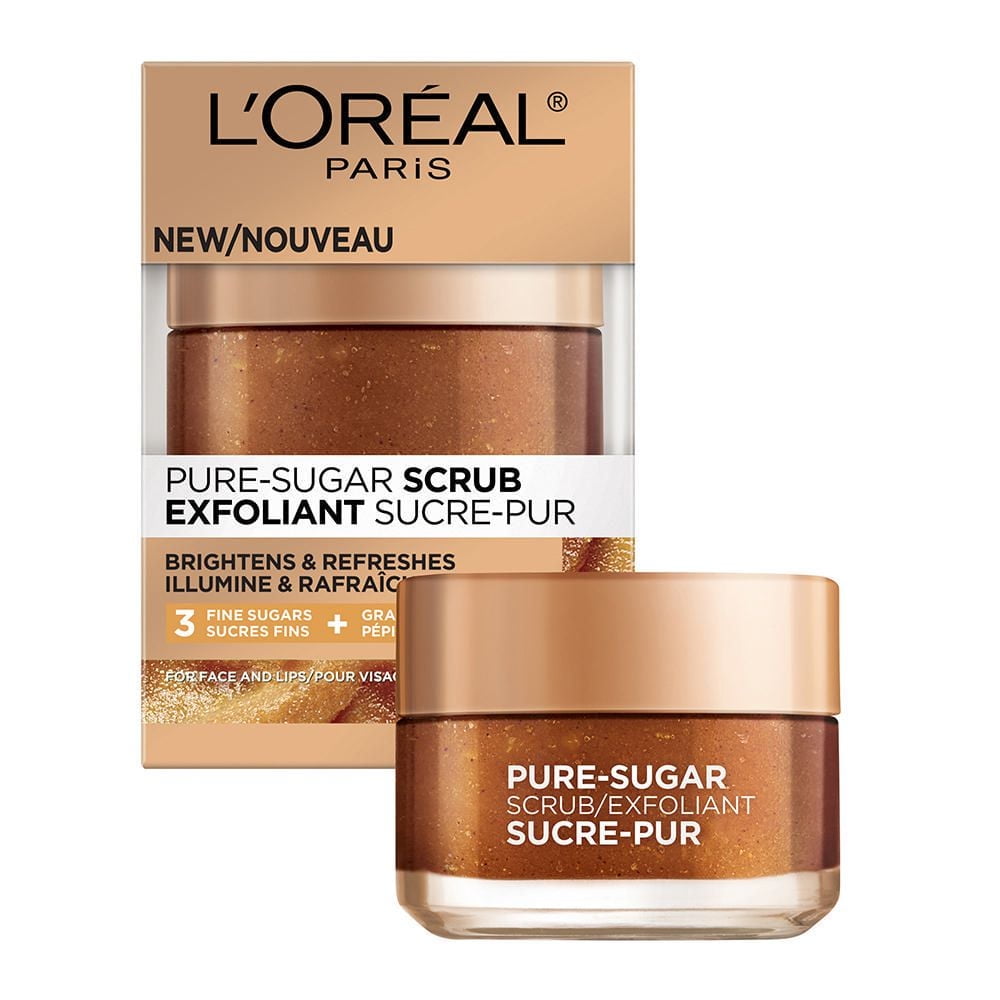 L'Oreal Paris Pure-Sugar Exfoliant avec 3 Sucres Fins + Pépin de raisin pour Peau Terne, 50 ml