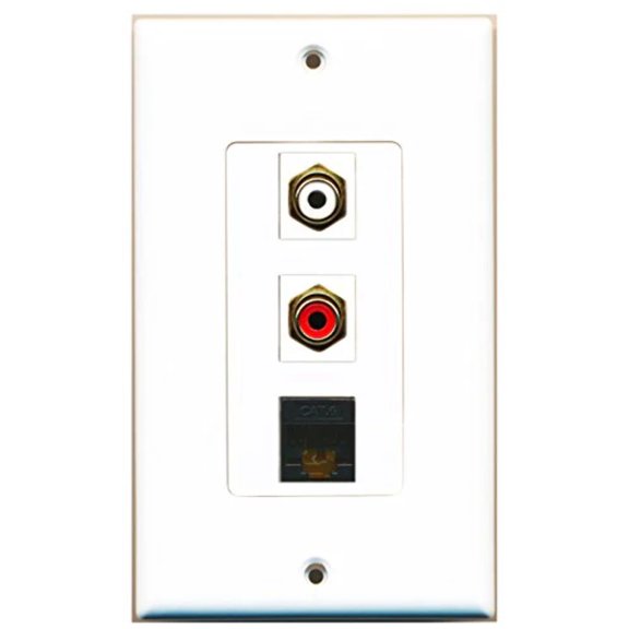 RiteAV - 1 Port RCA Red and 1 Port RCA White and 1 Port Cat6 Ethernet Black Decorative Wall Plate Decorative