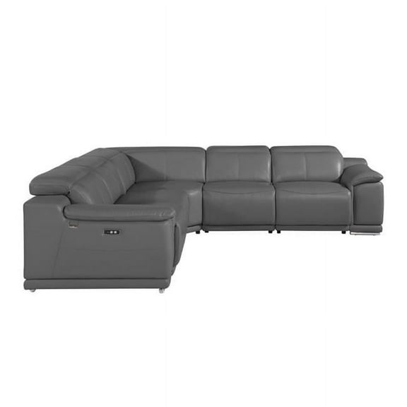 Italian Leather Modular Curved Reclining Sectional, Dark Slate Gray - 5 Piece