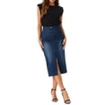 thumbnail image 2 of INSPIRE CHIC Midi Denim Skirt for Women’s High Waist Slit Front with Pockets Jean Skirts, 2 of 5