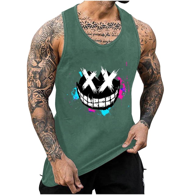 Camisetas de Tanque de los Hombres Tanque de los Hombres Incolor Gradiente de Impresión Cuello Redondo Correa Delgada Fuga Atrás Regular Casual Deportes Blusas de Tanque