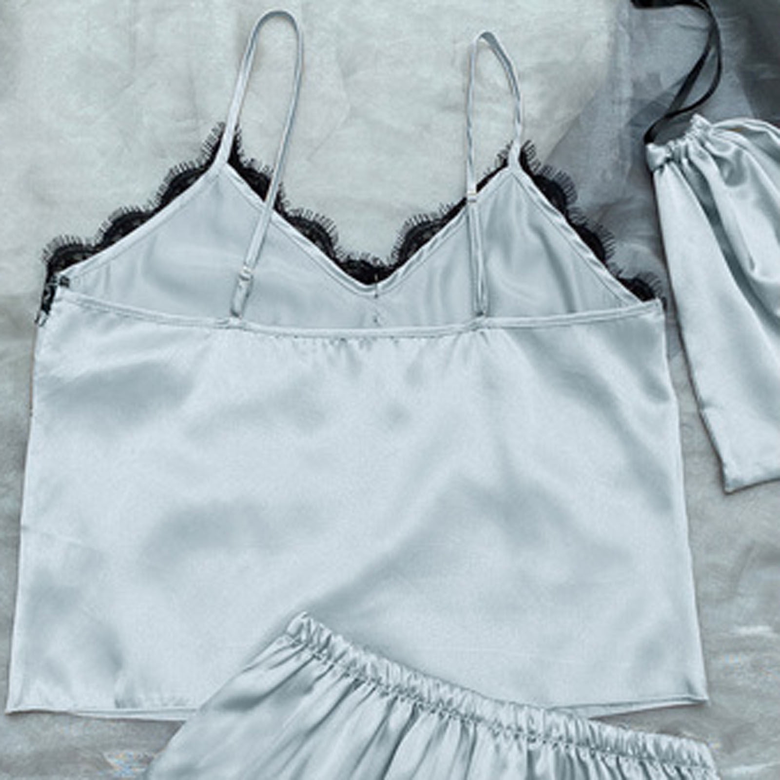 Herrnalise Pajamas for Women Silk Sleepwear Soft Women's Casual Summer  V-Neck Sleeveless Solid Jumpsuit + Froral Print Skirt Set
