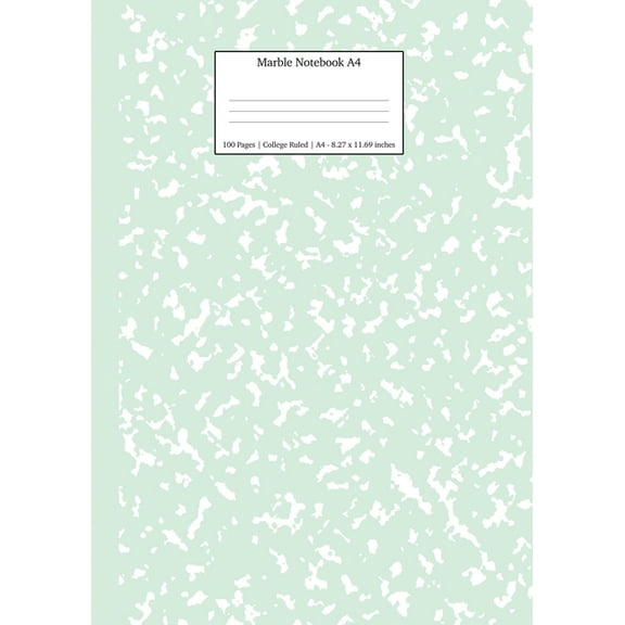 Pastel Stationery Notebooks A4 Marble Notebook A4: Mint Green College Ruled Journal, Book 3, (Paperback)