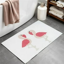 HomeRoots 635401 32 in. Pink & White Cotton Flamingo Bath Rug