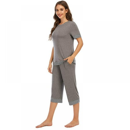 

PRAETER Women s Pajamas Set Short Sleeve Shirt Casual Home Service Two-piece Set