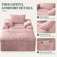 thumbnail image 4 of SESSLIFE 65" Oversized Chaise Lounge Chair Indoor, Corduroy Boneless Sofa Bed with Wide Armrest 3 Pillows, Upholstered Cloud Sofa Couches for Living Room, No Assembly Require, Pink, 4 of 7
