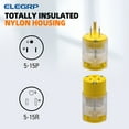 thumbnail image 6 of ELEGRP Lighted Straight Blade Electrical Plug and Connector Set 15 Amp 125 Volt NEMA 5-15P NEMA 5-15R 2 Pole 3 Wire Grounding, Commercial Grade, Yellow, 1 Set, 6 of 8