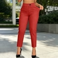 thumbnail image 2 of Dress Pants for Women High Waist Straight Leg Loose Cropped Trousers with Pockets Business Casual Pants Work office Commute Outfit Red, 2 of 5