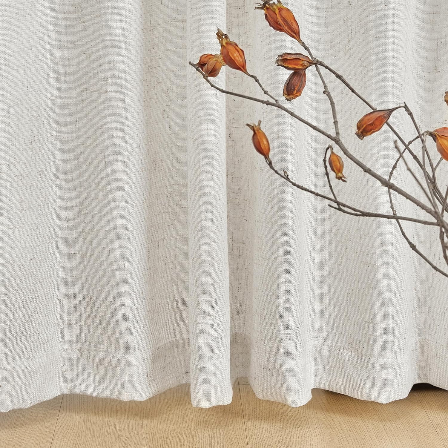 Wehilion Linen Curtains for Living Room, Natural Semi Sheer Curtains & Drapes 84 inches Length 2 Panels Set Farmhouse Country Boho Style Back Tab Draperies for Sliding Glass Door