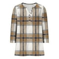 thumbnail image 5 of Ounisa Women's Color Block Plaid Tops Casual 3/4 Sleeve Tunic Button Up Clothes V Neck Pullover Loose Shirts, 5 of 5