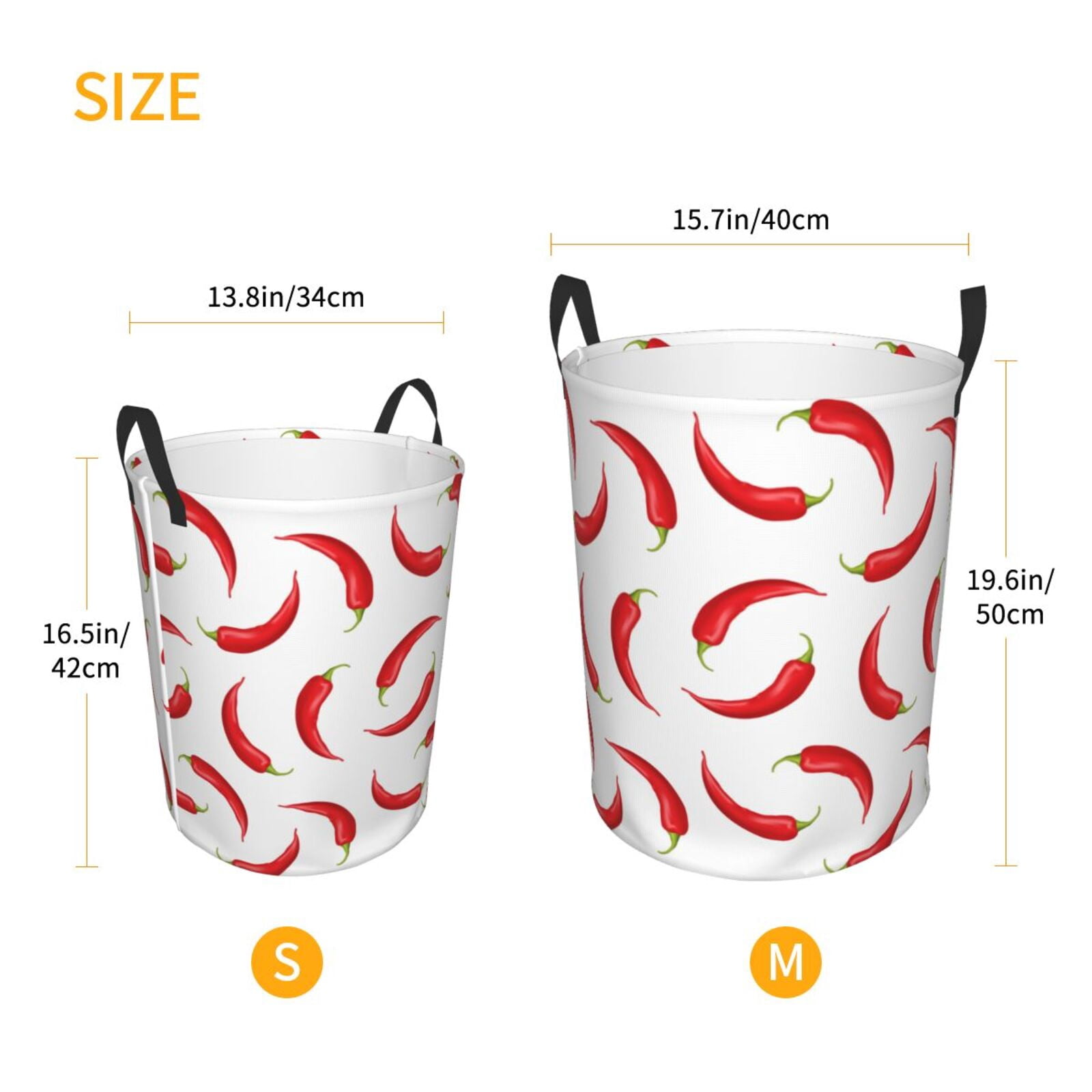 Large Laundry Basket with Handles - Chili Pepper Kids Baby Dirty Clothes Laundry Hamper for Bedroom Aesthetic