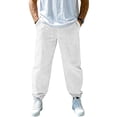 thumbnail image 2 of Domuza Linen Pants for Men Casual Summer Beach Pants Elastic Waist Drawstring Lightweight Vacation Trousers with Pockets White S, 2 of 7