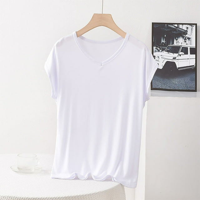 Soki Sleep Shirts for Women - Pajama Tops for Women, Modal Round Neck Solid Color Pajamas Top