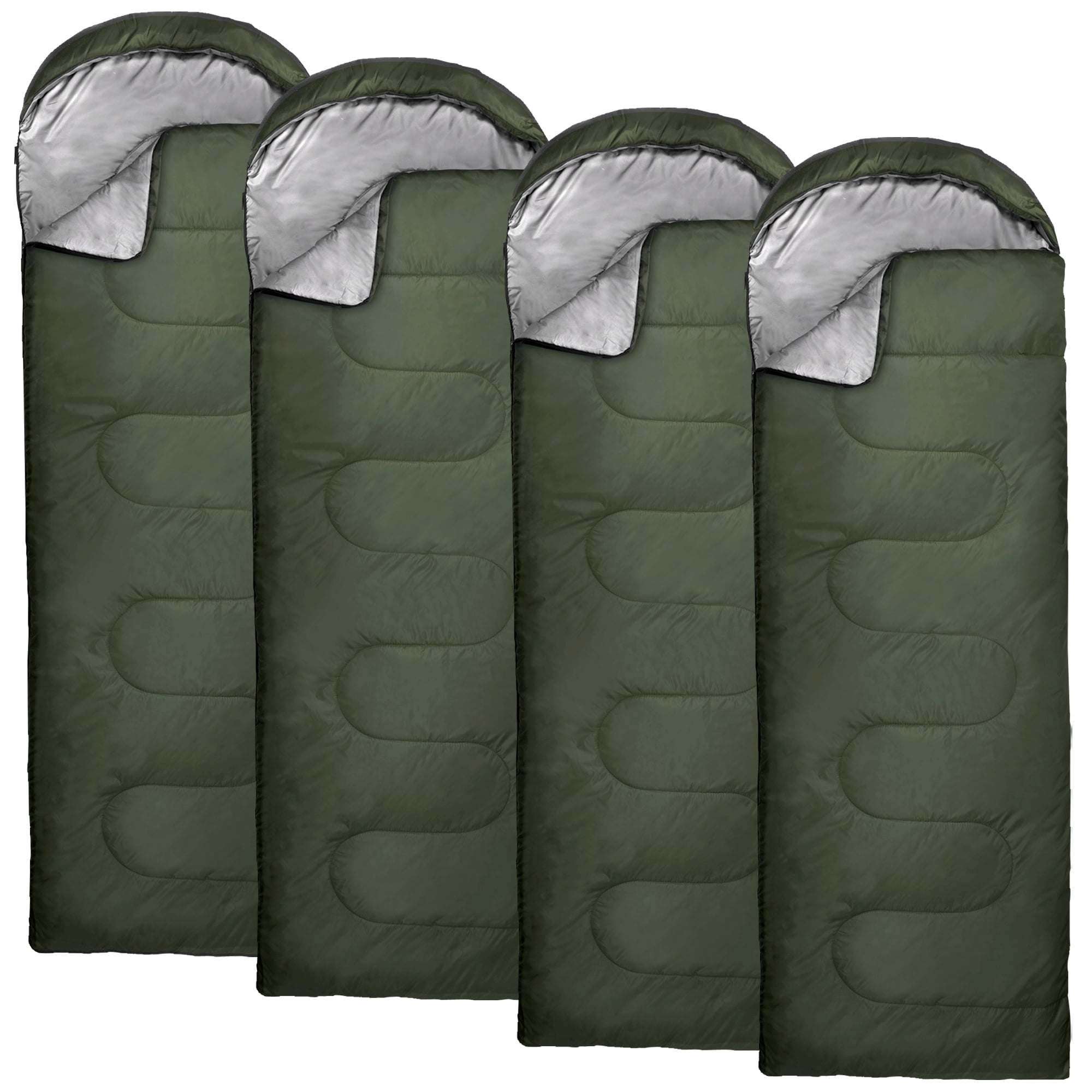 10 Pack of Bulk Wholesale Cold Weather Hooded Sleeping Bags for Adults, Kids, Homeless, Camping, Indoors & Outdoors - 10 Count Hooded Sleeping Bags in Forest Green -  71"L x 30"W