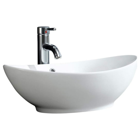 Modern Ceramic Oval Vessel Bathroom Sink with Overflow