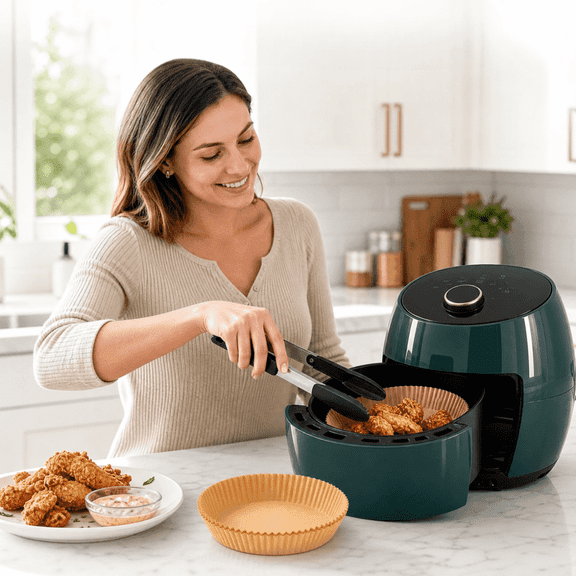 100PCS Non-stick Oil Resistant Air Fryer Parchment Paper Liners, 8 Inch Air Fryer Liners Disposable, Round Airfryer Liners for 5-8QT Air fryer, Baking, Roasting Microwave