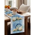 thumbnail image 4 of Summer Ocean Seashell Table Runner, Blue Sea Shell Starfish Coral Linen Cotton Linen Kitchen Table Decoration Washable Dining Tabletop Runners for Home Party Decor 13x60 Inches, 4 of 9