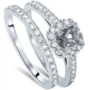 Pompeii 3/4ct Cushion Halo Engagement Ring Setting & Band 14K White Gold (G/H,I1)