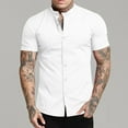 thumbnail image 2 of Mens Shirts Summer Clearance Fashion Casual Solid Stand Collar Button Short Sleeve Blouse Tops Shirt, 2 of 7