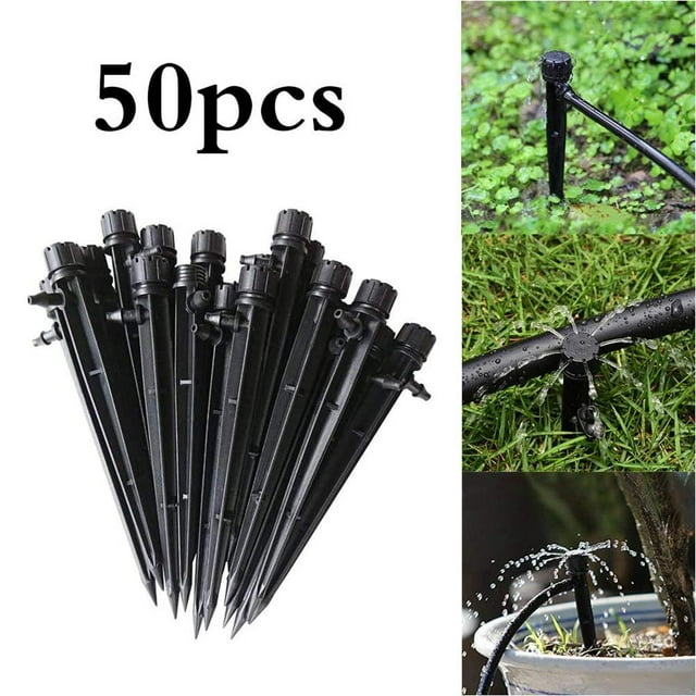 fastboy 50pcs Irrigation Drippers 13cm Adjustable Drip Emitters 360 Degree Water Drip Irrigation System Black