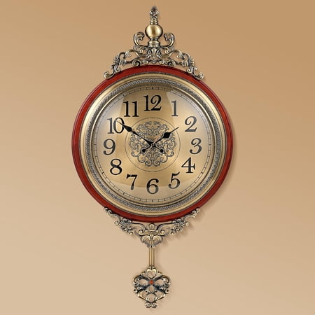 Diameter 15 overall Height 28.74 Ornate Vintage Pendulum Wall Clock
