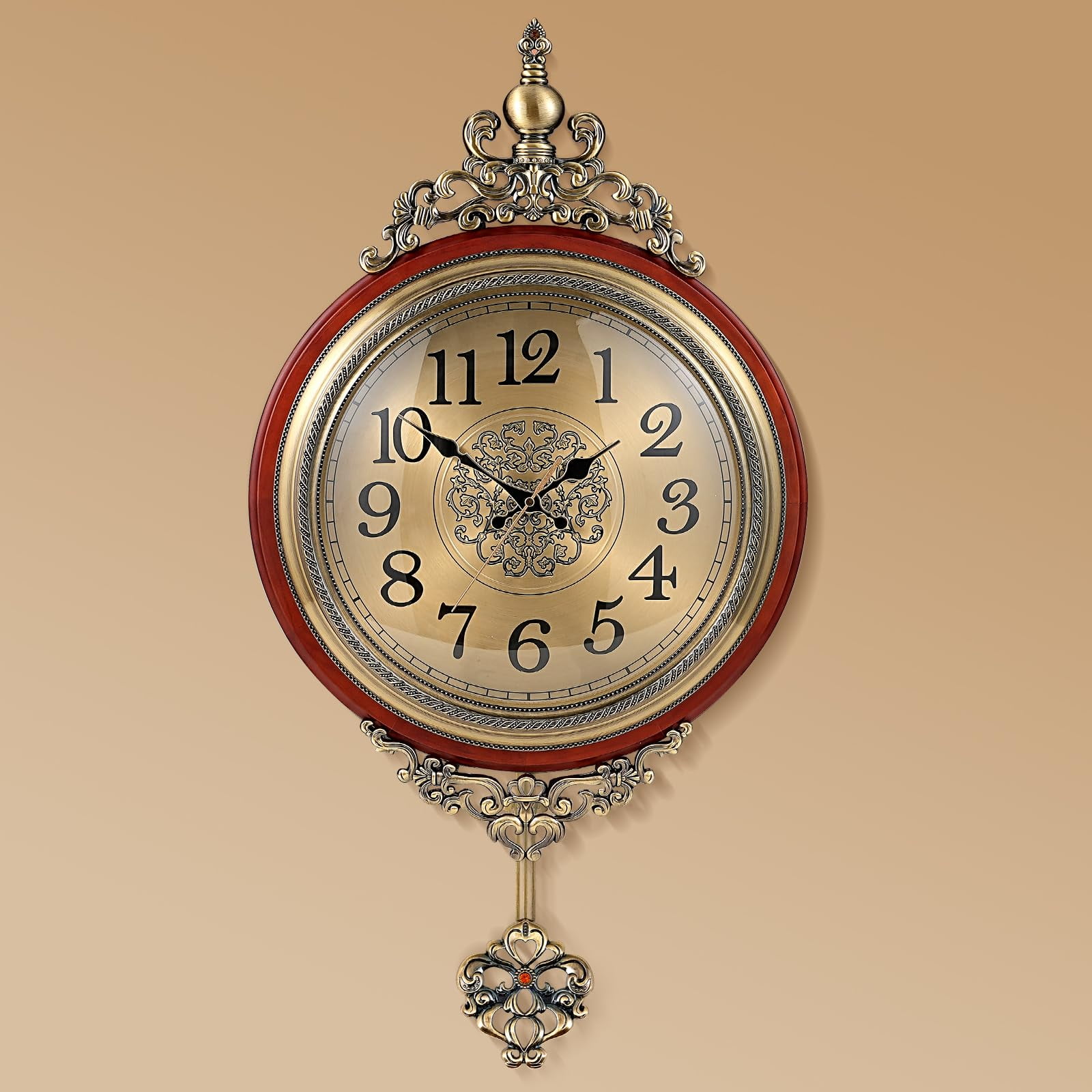 Diameter 14 overall Height 26.8 Vintage Pendulum Wall Clock, 14
