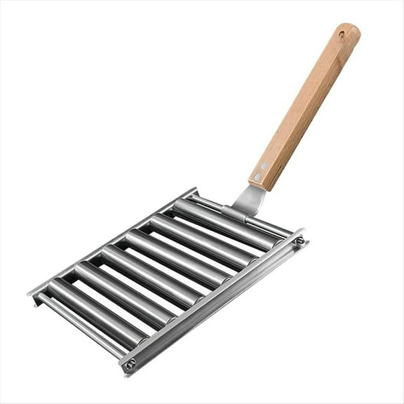 Rollbacks & More Hot Dog Roller for Grill,Hotdog Roller-Grill Sausage Stainless Steel Rack with Extra Long Wood Handle