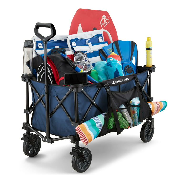 Gorilla Carts 7 Cubic Feet Foldable Utility Beach Wagon w/ Oversized Bed, Blue