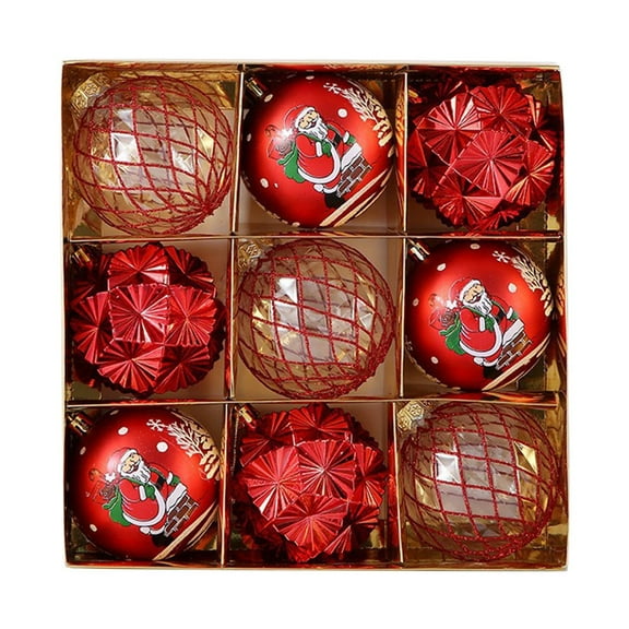 Mouliraty 9pc/8cm Christmas Ball Ornaments Set, Birthday Decoration Boutique PET Painted Plastic Christmas Balls Set Christmas Tree Decoration Balls, Red