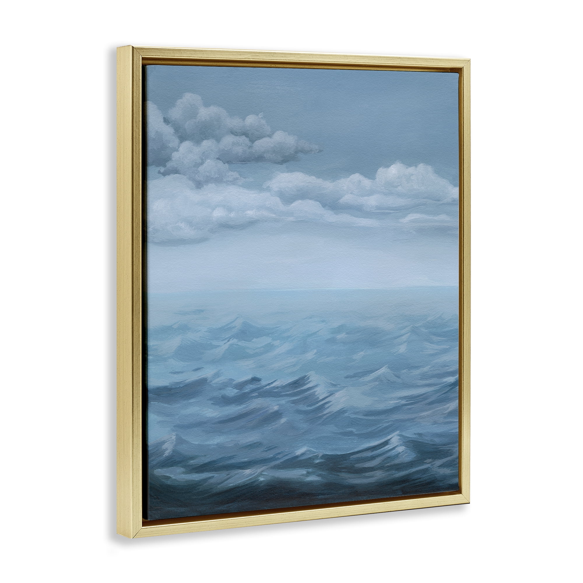 Stupell Industries Clouds over Rough Seas Nautical & Beach Painting Gold Floater Framed Canvas Art Print Wall Art, 17 x 21