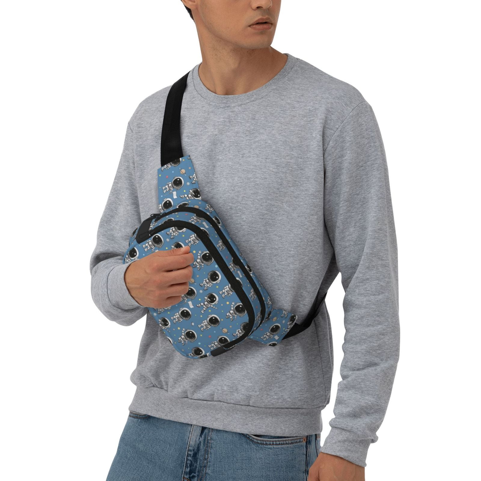 Picia Cute Cartoon Astronaut Print Square Double-Layer Waist Bag Mini Adjustable Waist Belt Bag Exercise Running Travel Hiking