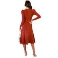 thumbnail image 3 of SAYOO Vestido Midi de Punto para Mujer, Sexy Manga Larga Puff Cuello Redondo Color Sólido Vestido con Lazo en la Espalda SAYOO  Moda, 3 of 9