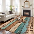 thumbnail image 2 of Western Texas Star Retro Area Rugs 5'x8', Small Throw Rugs for Classroom Bedroom, Country Farmhouse Teal Brown Wood Grain Indoor Outdoor Rug Non-Slip Low Pile Carpet Runner Reversible Floor Mats, 2 of 8