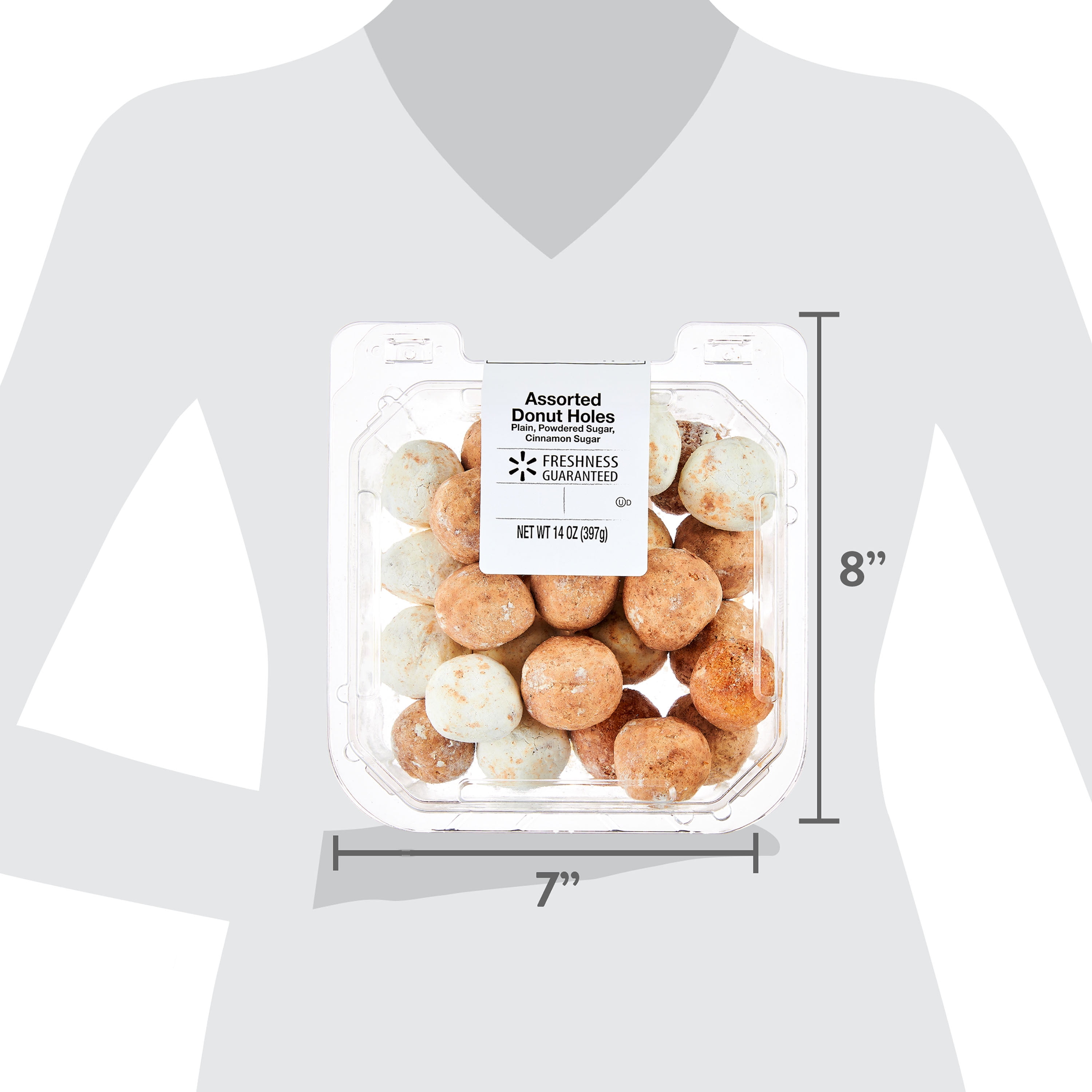 Freshness Guaranteed Assorted Plain, Powdered Sugar, and Cinnamon Sugar Donut Holes, 14 oz, 28 Count