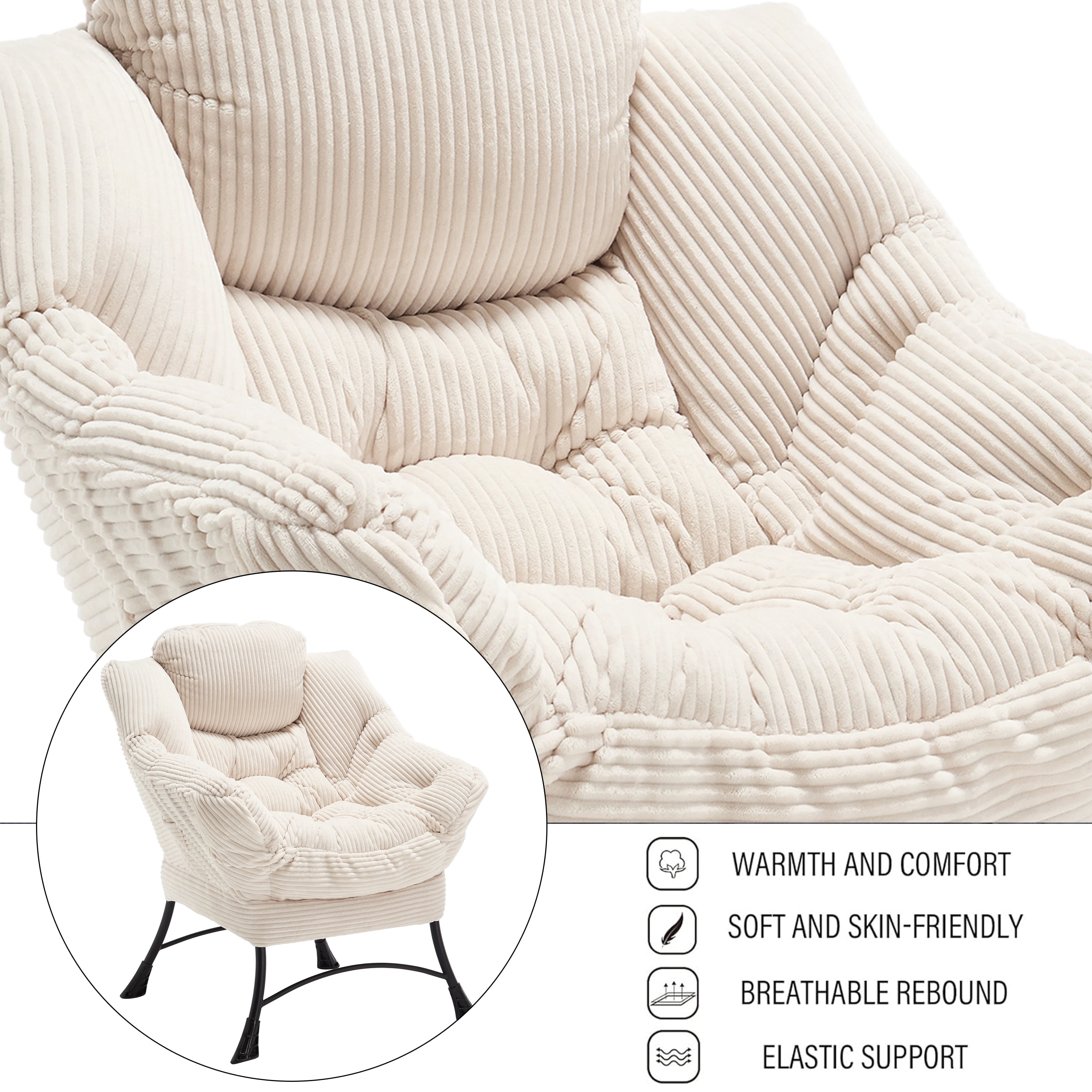 PAPROOS Lazy Chair with Foldable Ottoman, Flannelette Fabric Accent Chair and Footrest Stool Set, Comfy Lounge Arm Chair with Footstool Set, Reading Chair Leisure Sofa Chair for Living Room, Brown