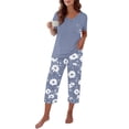 thumbnail image 4 of LIZUOJUN Pajamas for Women Set Short Sleeve Capri Pants Sleepwear 2 Piece Lounge Set Soft Comfy Breathable Pjs Loungewear Sleepwear Set - L, 4 of 7