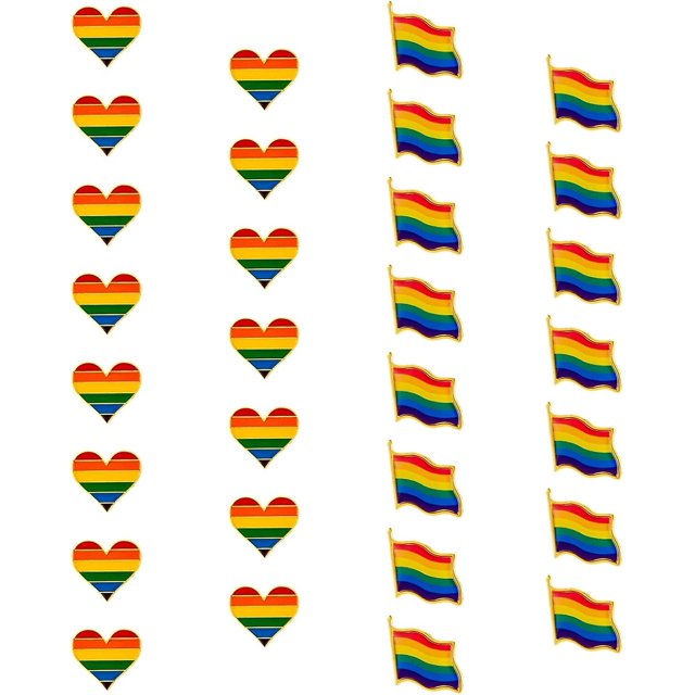 Juego de 30 prendedores de solapa con esmalte de arcoíris del orgullo: 15 prendedores de solapa con la bandera del orgullo LGBTQ del arcoíris + 15 prendedores con la bandera del orgullo LGBT