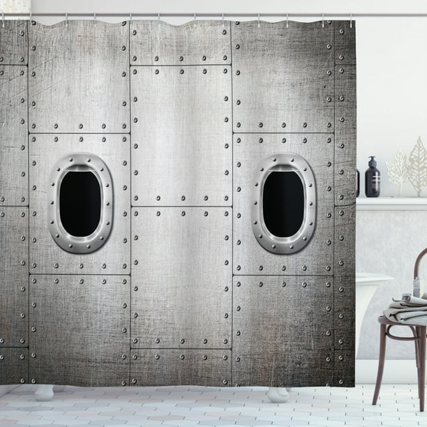 Vintage Airplane Shower Curtain Windows Close Up Image Detailed Steampunk Style Ilration Fabric Bathroom Set With Hooks 69w X 84l Inches Extra Long Grey Black By Ambesonne Com Vintage Airplane Shower Curtain, Airplane Shower Curtain Hooks