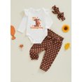 thumbnail image 4 of Baby Toddler Girls 3Pcs Thanksgiving Outfits 0 3 6 12 18 Months Long Sleeve Romper + Dots/Turkey Print Pants + Headband Set Fall Clothes, 4 of 9