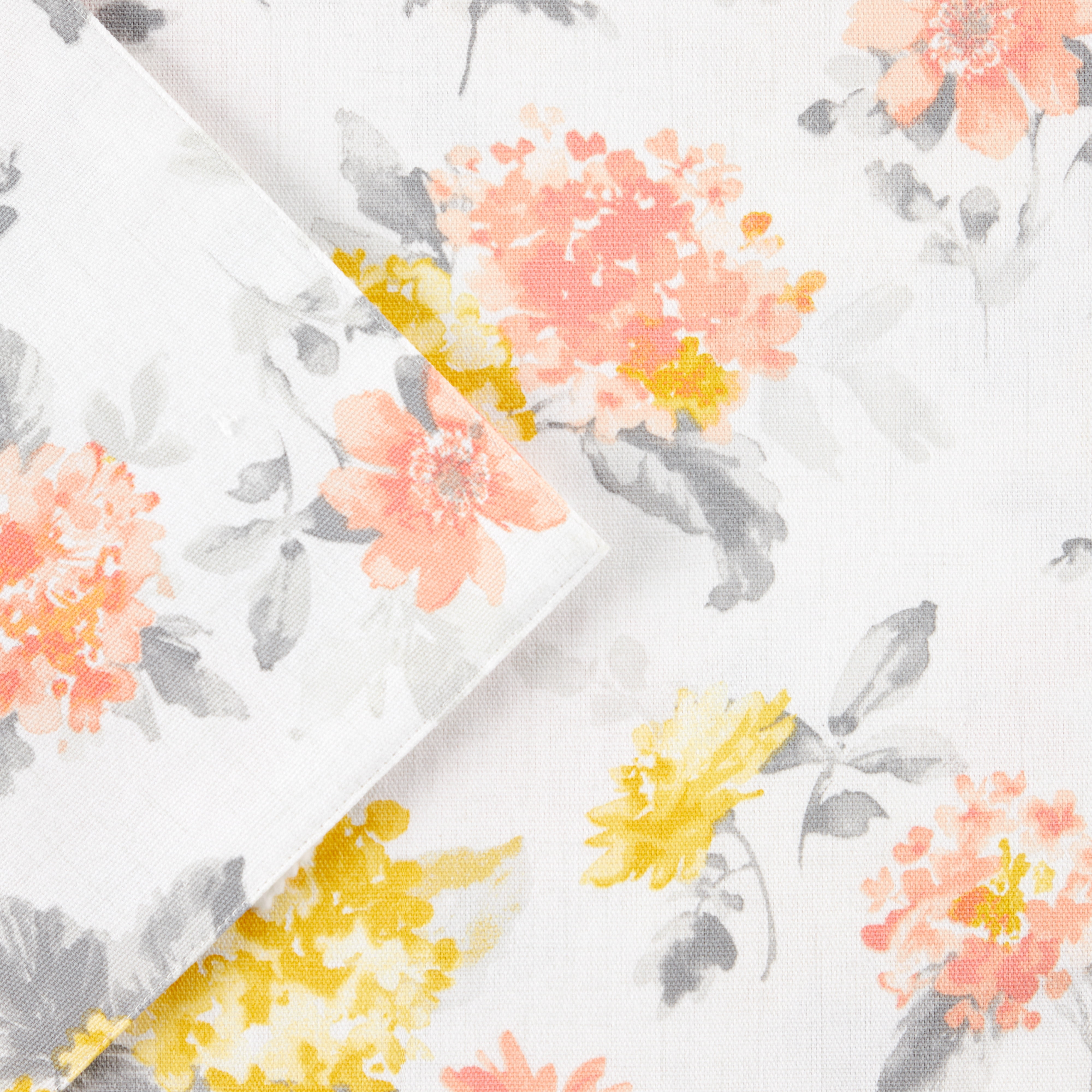 Martha Stewart Amber Floral Fabric Placemat Set 4-Pack, Yellow/Coral, 13"x17.5"