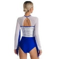thumbnail image 5 of Doomiva Women Sequin Latin Dance Leotard Tassel Long Sleeve Dance Bodysuit Gymnastic Dancewear Silver&Blue XXL, 5 of 7